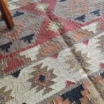 Navajo Inspired Wool Jute Rug with Geometric Tribal Design, Boho Handwoven Wool Jute Area Rug for Living Room & Bedroom view 3