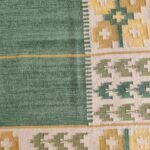 Handwoven Sage Green Wool Flatweave Area Rug, Geometric Border Tribal Kilim, Coastal Boho Cotton Wool Dhurrie for Living Room view 7