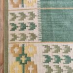 Handwoven Sage Green Wool Flatweave Area Rug, Geometric Border Tribal Kilim, Coastal Boho Cotton Wool Dhurrie for Living Room view 6