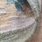 Handwoven Sage Green Wool Flatweave Area Rug, Geometric Border Tribal Kilim, Coastal Boho Cotton Wool Dhurrie for Living Room view 4