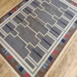 Handwoven Blue Geometric Wool Flatweave Area Rug, Modern Southwestern Tribal Kilim, Color Block Cotton Wool Dhurrie for Living Room view 8