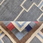 Handwoven Blue Geometric Wool Flatweave Area Rug, Modern Southwestern Tribal Kilim, Color Block Cotton Wool Dhurrie for Living Room view 2