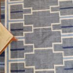 Handwoven Blue Geometric Wool Flatweave Area Rug, Modern Southwestern Tribal Kilim, Color Block Cotton Wool Dhurrie for Living Room view 4