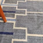 Handwoven Blue Geometric Wool Flatweave Area Rug, Modern Southwestern Tribal Kilim, Color Block Cotton Wool Dhurrie for Living Room view 3