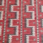Red Geometric Navajo-Inspired Wool Flat Weave Rug, Striped Bohemian Kilim Area Rug, Tribal Cotton Wool Accent Rug view 6