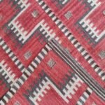 Red Geometric Navajo-Inspired Wool Flat Weave Rug, Striped Bohemian Kilim Area Rug, Tribal Cotton Wool Accent Rug view 5