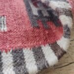 Red Geometric Navajo-Inspired Wool Flat Weave Rug, Striped Bohemian Kilim Area Rug, Tribal Cotton Wool Accent Rug view 4