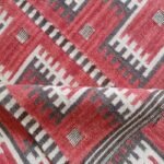 Red Geometric Navajo-Inspired Wool Flat Weave Rug, Striped Bohemian Kilim Area Rug, Tribal Cotton Wool Accent Rug view 2