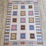 Handwoven Wool Flatweave Area Rug, Pastel Geometric Tribal Kilim Rug, Boho Cotton Wool Blend Dhurrie for Living Room or Bedroom view 10