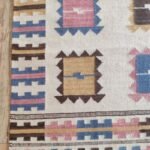 Handwoven Wool Flatweave Area Rug, Pastel Geometric Tribal Kilim Rug, Boho Cotton Wool Blend Dhurrie for Living Room or Bedroom view 7