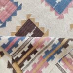 Handwoven Wool Flatweave Area Rug, Pastel Geometric Tribal Kilim Rug, Boho Cotton Wool Blend Dhurrie for Living Room or Bedroom view 2