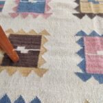 Handwoven Wool Flatweave Area Rug, Pastel Geometric Tribal Kilim Rug, Boho Cotton Wool Blend Dhurrie for Living Room or Bedroom view 3