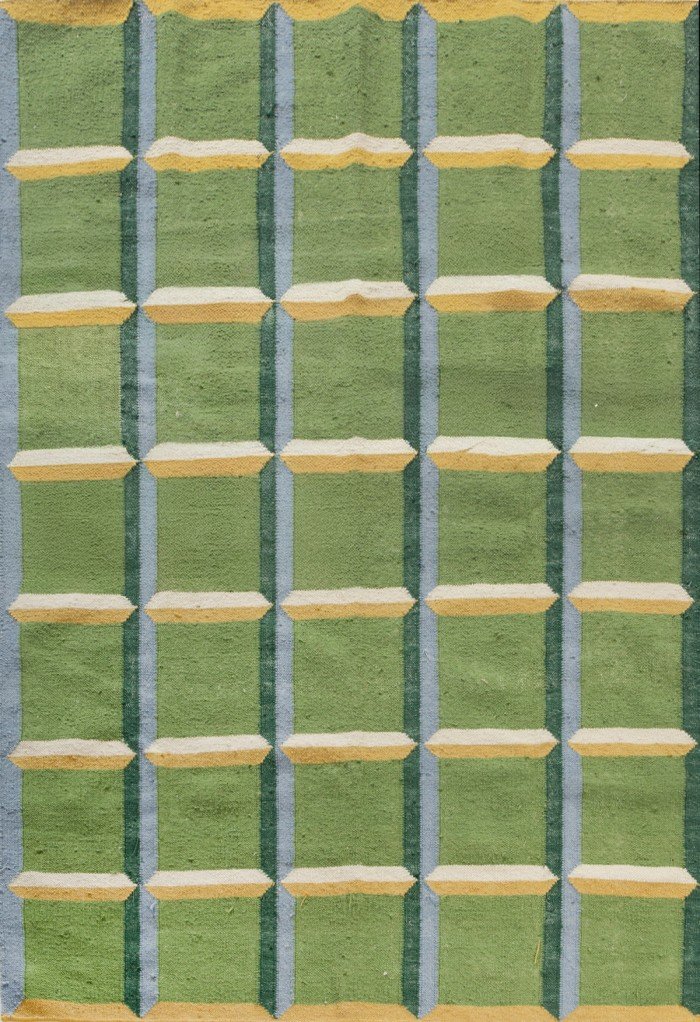 Sage Green Geometric Wool Area Rug – Modern Grid Living Room Rug, Rectangular Geometric Plaid Wool Area Rug