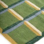 Sage Green Geometric Wool Area Rug – Modern Grid Living Room Rug, Rectangular Geometric Plaid Wool Area Rug view 7