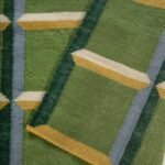 Sage Green Geometric Wool Area Rug – Modern Grid Living Room Rug, Rectangular Geometric Plaid Wool Area Rug view 5