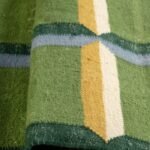 Sage Green Geometric Wool Area Rug – Modern Grid Living Room Rug, Rectangular Geometric Plaid Wool Area Rug view 2