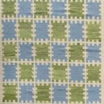 Modern Moroccan Tile Block Flatweave Wool Rug – Coastal Blue and Green Bedroom Area Rug, Living Room view 1