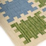 Modern Moroccan Tile Block Flatweave Wool Rug – Coastal Blue and Green Bedroom Area Rug, Living Room view 5