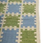 Modern Moroccan Tile Block Flatweave Wool Rug – Coastal Blue and Green Bedroom Area Rug, Living Room view 4