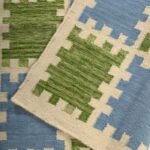Modern Moroccan Tile Block Flatweave Wool Rug – Coastal Blue and Green Bedroom Area Rug, Living Room view 3