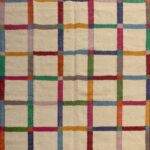 Modern Rainbow Checkered Flatweave Wool Rug, Rectangular Geometric Playroom Area Rug, Multi-Color Grid Pattern Cotton Wool Rug view 6