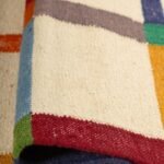 Modern Rainbow Checkered Flatweave Wool Rug, Rectangular Geometric Playroom Area Rug, Multi-Color Grid Pattern Cotton Wool Rug view 2