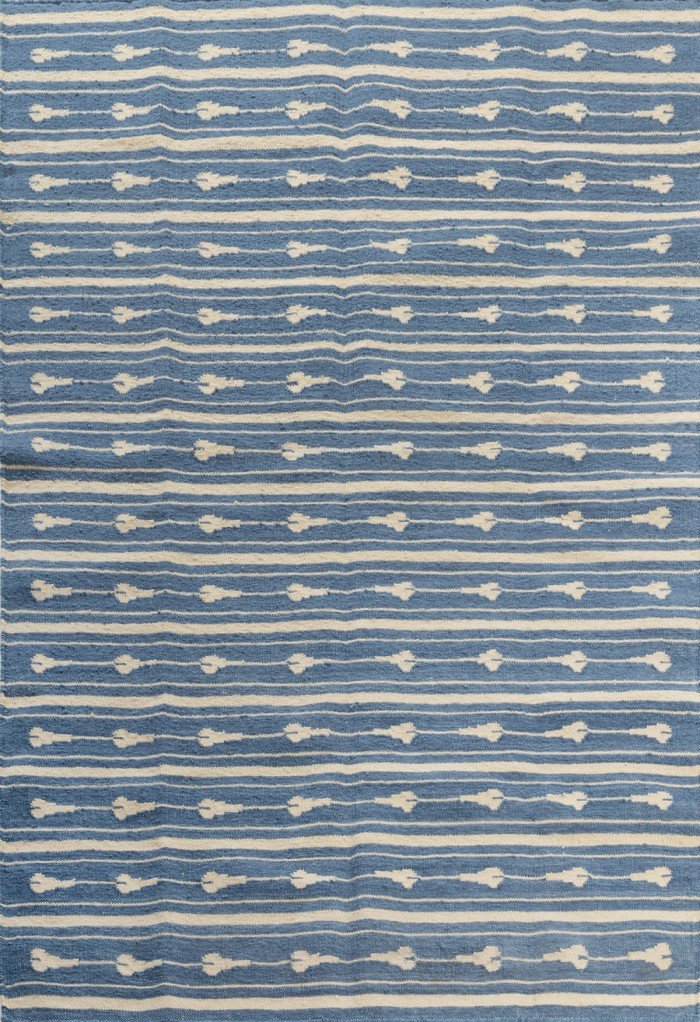 Handwoven Cotton Wool Rug, Soft Blue and White Striped Bohemian Area Rug for Living Room