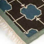 Cotton Wool Blend Rug – Rectangular Bedroom Area Rug, Earthy Brown and Blue Tribal Grid Wool Area Rug for Living Room view 5