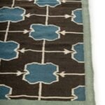 Cotton Wool Blend Rug – Rectangular Bedroom Area Rug, Earthy Brown and Blue Tribal Grid Wool Area Rug for Living Room view 4