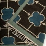 Cotton Wool Blend Rug – Rectangular Bedroom Area Rug, Earthy Brown and Blue Tribal Grid Wool Area Rug for Living Room view 3