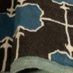 Cotton Wool Blend Rug – Rectangular Bedroom Area Rug, Earthy Brown and Blue Tribal Grid Wool Area Rug for Living Room view 2