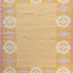 Handwoven Mustard Kilim Rug, Wool Flatweave Area Rug, Pastel Pink Geometric Decor for Bedroom and Nursery view 6
