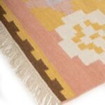 Handwoven Mustard Kilim Rug, Wool Flatweave Area Rug, Pastel Pink Geometric Decor for Bedroom and Nursery view 5