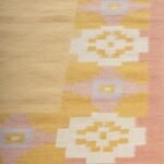 Handwoven Mustard Kilim Rug, Wool Flatweave Area Rug, Pastel Pink Geometric Decor for Bedroom and Nursery view 4
