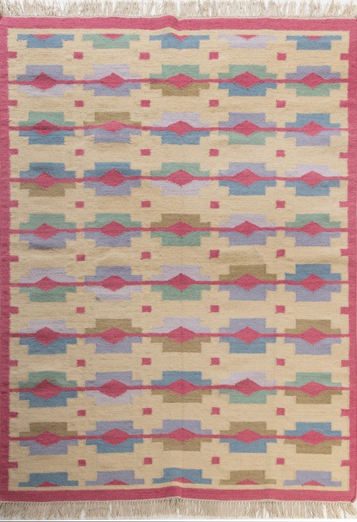 Handwoven Wool Kilim Area Rug with Southwestern Geometric Pattern – Living Room & Bedroom Rug
