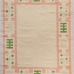 Cotton Wool Rug with Geometric Border – Cozy Bedroom Area Rug, Wool Area Rug for Living Room view 1