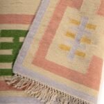 Cotton Wool Rug with Geometric Border – Cozy Bedroom Area Rug, Wool Area Rug for Living Room view 3