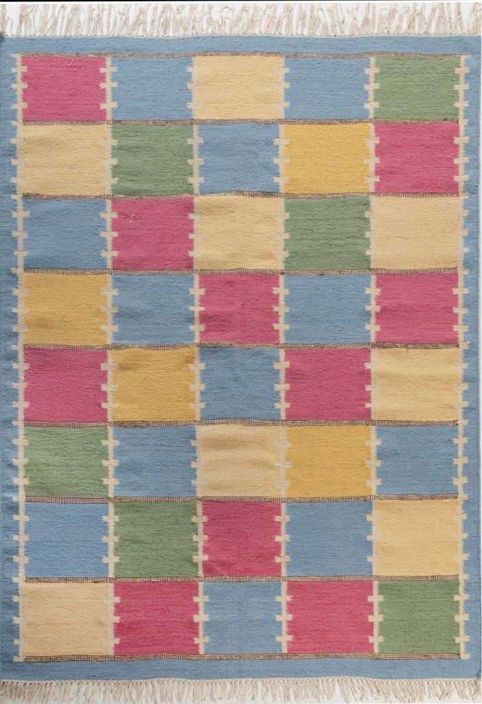 Multicolor Checkered Wool Kilim Area Rug for Kids Room and Nursery, Handwoven Colorful Geometric Wool Rug for Playroom Decor