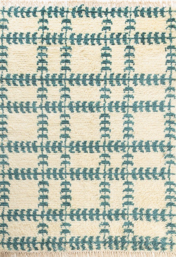 Handmade Moroccan Wool Rug, Modern Grid Pattern Shag Carpet, Checkered Moroccan Wool Rug