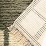 Moroccan Wool Rug 5×8, Olive Green Checkered Border Shag Carpet for Living Room, Bedroom view 3