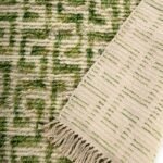 Handmade Moroccan Berber Wool Rug, Geometric Shaggy Area Rug, Green Line Carpet, Pastel Green & Cream Shaggy Carpet view 3