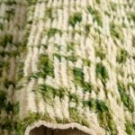 Handmade Moroccan Berber Wool Rug, Geometric Shaggy Area Rug, Green Line Carpet, Pastel Green & Cream Shaggy Carpet view 2