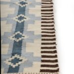 Handwoven Blue Southwestern Wool Flatweave Area Rug, Geometric Aztec Cross Kilim with Fringe, Coastal Boho Cotton Wool Dhurrie view 4