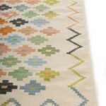 Multicolor Pastel Geometric Wool Flatweave Area Rug, Boho Confetti Stepped Cross Kilim, Handwoven Cotton Wool Dhurrie for Living Room or Nursery view 5