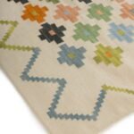 Multicolor Pastel Geometric Wool Flatweave Area Rug, Boho Confetti Stepped Cross Kilim, Handwoven Cotton Wool Dhurrie for Living Room or Nursery view 4