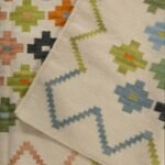 Multicolor Pastel Geometric Wool Flatweave Area Rug, Boho Confetti Stepped Cross Kilim, Handwoven Cotton Wool Dhurrie for Living Room or Nursery view 3