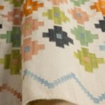 Multicolor Pastel Geometric Wool Flatweave Area Rug, Boho Confetti Stepped Cross Kilim, Handwoven Cotton Wool Dhurrie for Living Room or Nursery view 2
