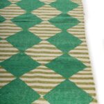 Green and Cream Diamond Pattern Flat Weave Rug, Modern Maximalist Harlequin Kilim Area Rug, Geometric Wool Blend Accent Rug view 5