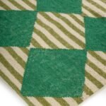 Green and Cream Diamond Pattern Flat Weave Rug, Modern Maximalist Harlequin Kilim Area Rug, Geometric Wool Blend Accent Rug view 4