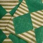 Green and Cream Diamond Pattern Flat Weave Rug, Modern Maximalist Harlequin Kilim Area Rug, Geometric Wool Blend Accent Rug view 3